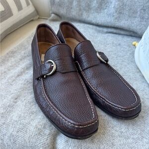 Salvatore Ferragamo Dark Brown Pebbled Leather Bit Loafers